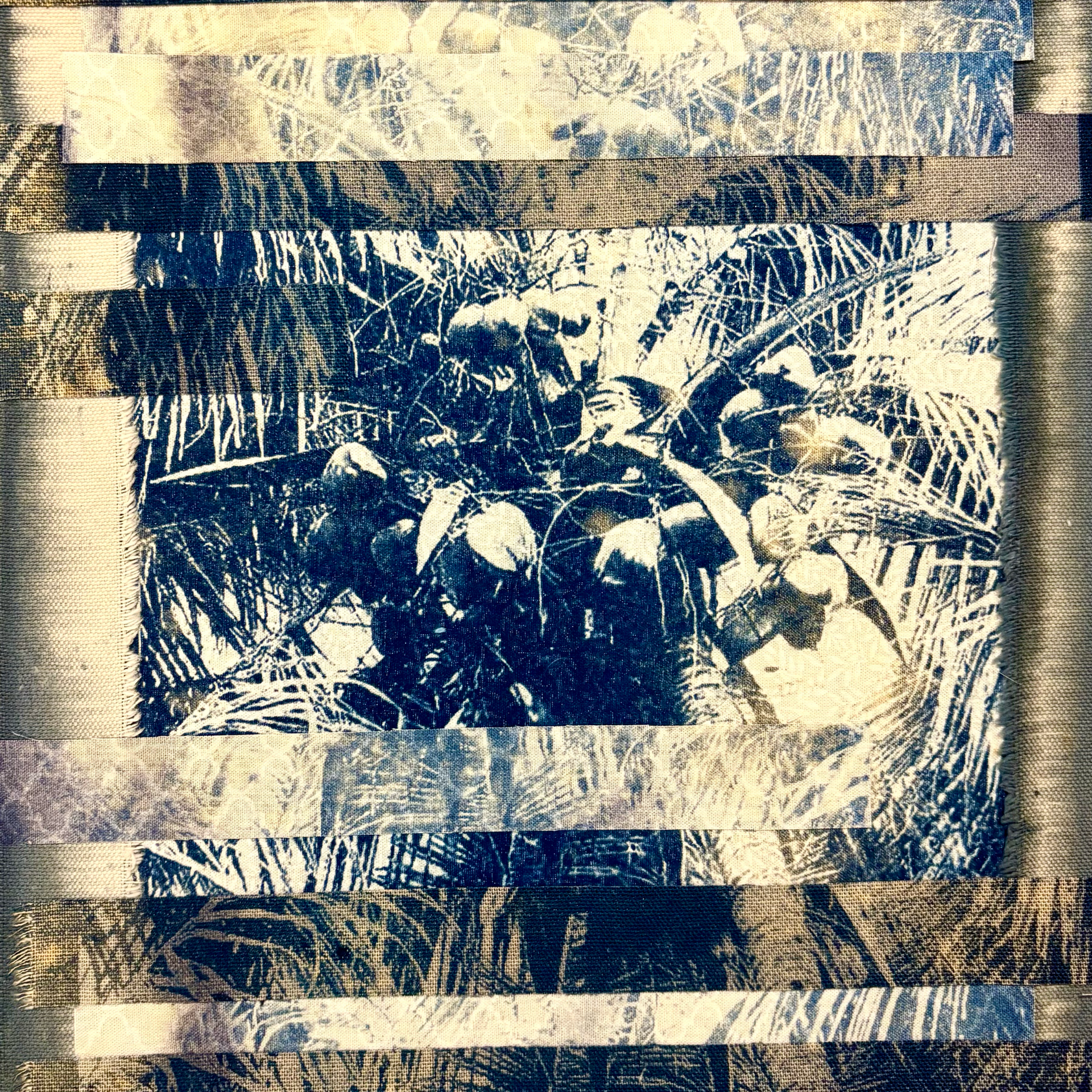 Third piece in hurricane series textile art