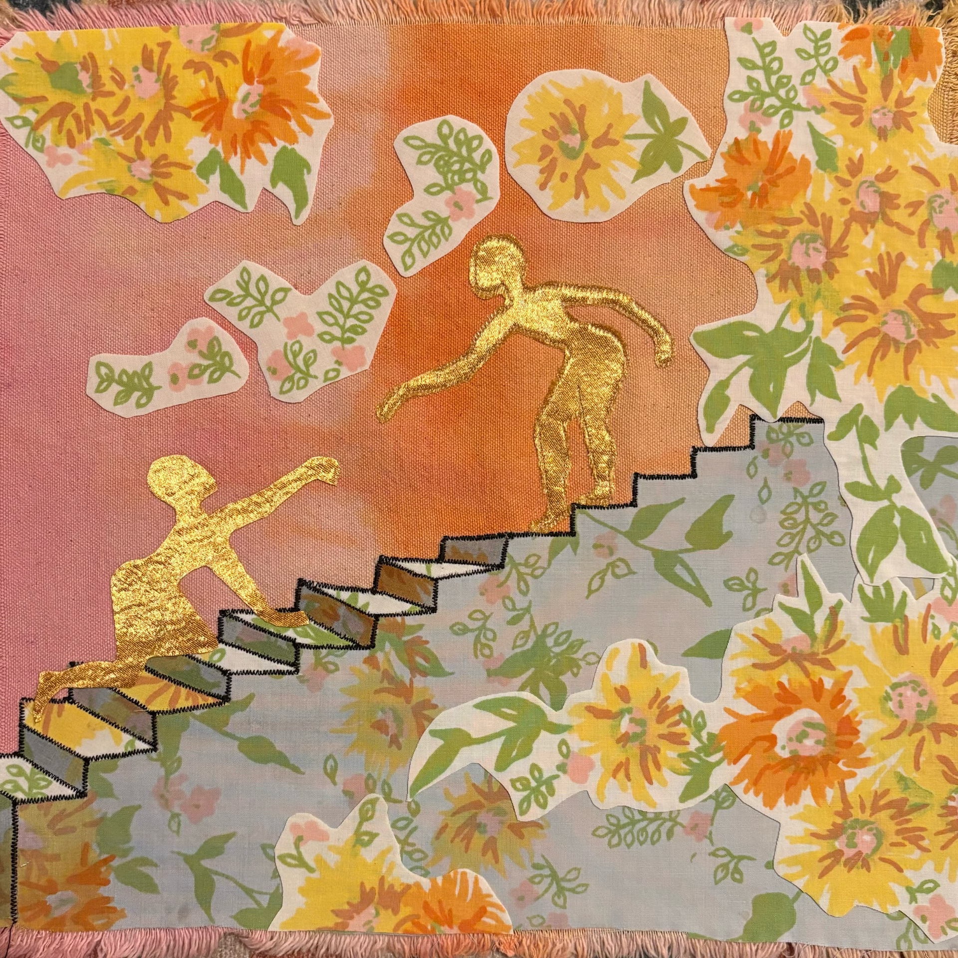 Textile art depicting stairs or steps